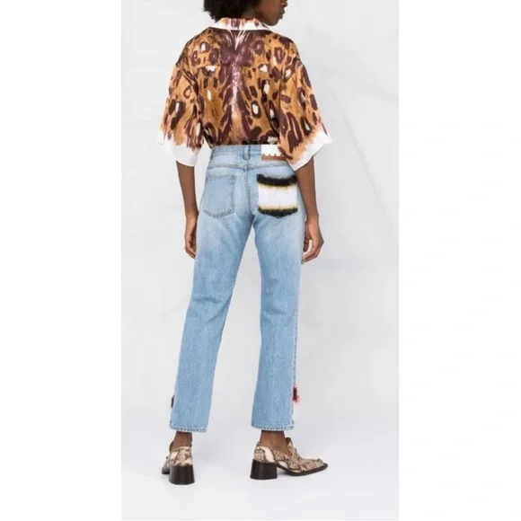 NWOT Marni Mohair Stripe Cropped Straight-Leg Denim Trousers size 4